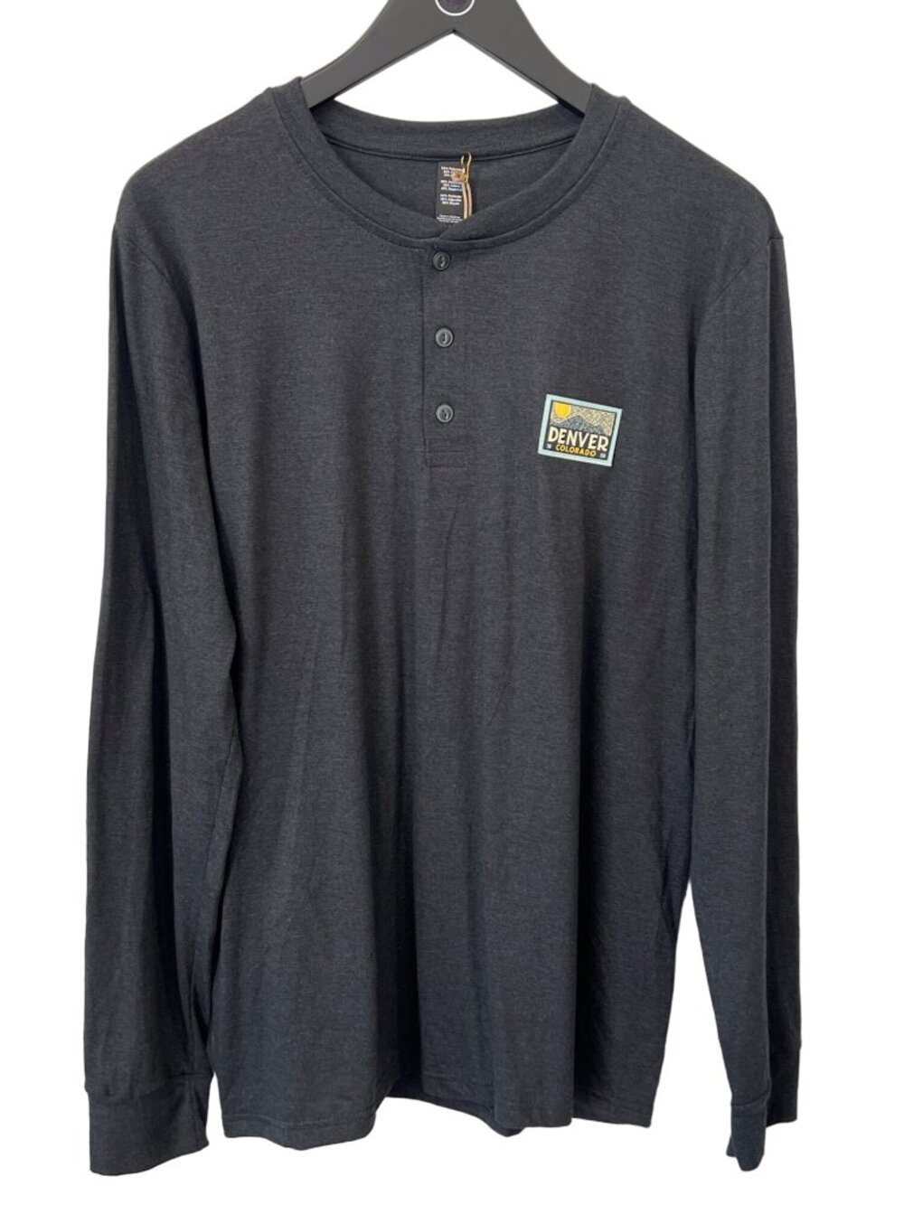 Good Land Supply Co Denver Colorado Patch Henley T Shirt Mens Medium Black NEW